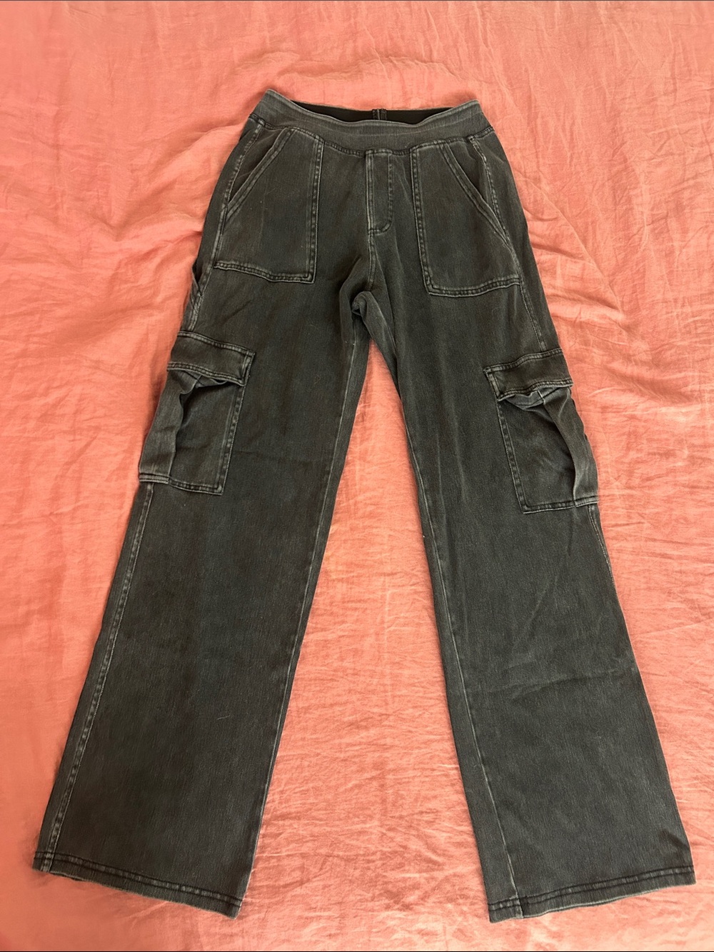 HALARA Washed Denim Black Cargo Jeans